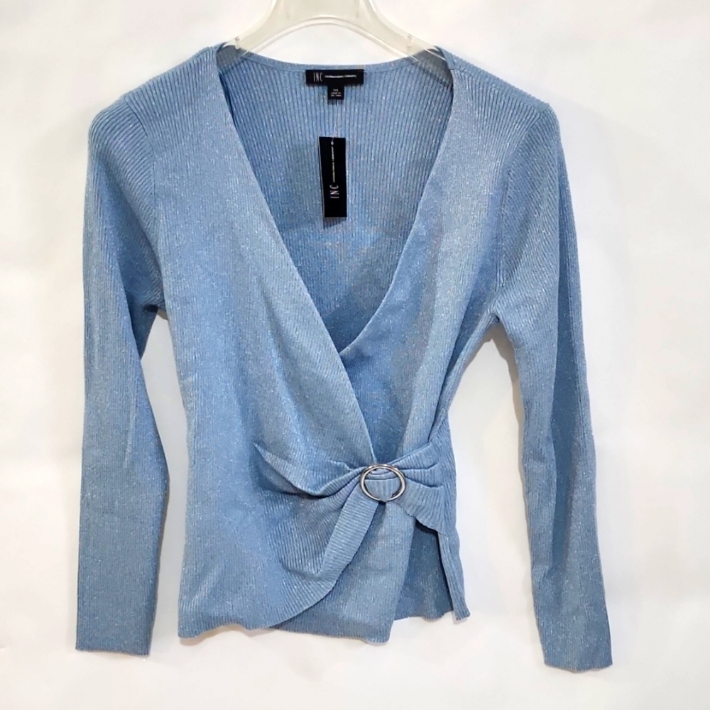 Women's INC XXL Long Sleeve Sweater, blue with shimmer